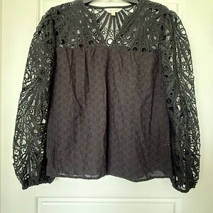 Adiva Black Lace Blouse Women's Size S Cut Out Lace Sleeve NWOT